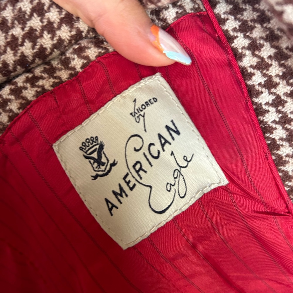 American Eagles Vintage 90s Brown Houndstooth Wool Blazer - Picture 6 of 12